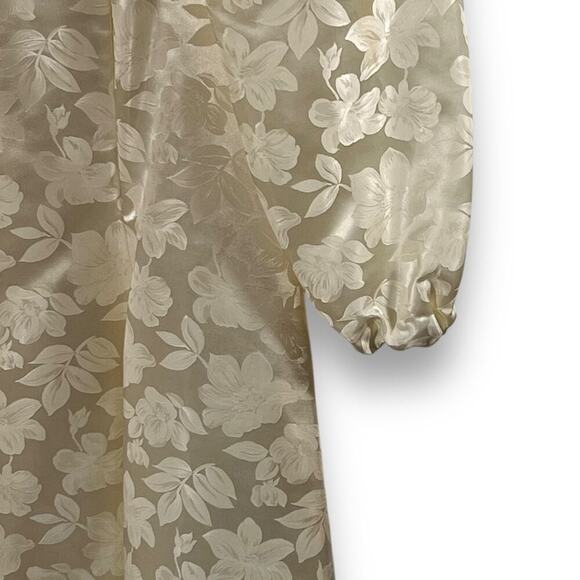 Vintage 80s Wedding Dress Sweetheart Neck Puff Sleeve Jacquard Ivory Sz 22 - Picture 6 of 12